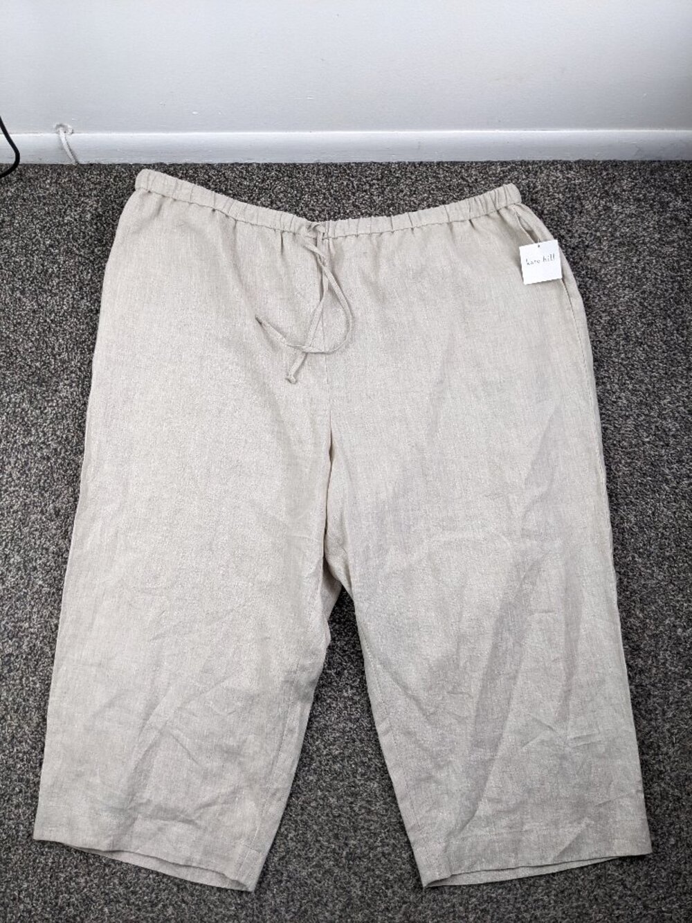 NWT Kate Hill Crop Pants 100% Linen Natural Beige Tan Womens 3X $68